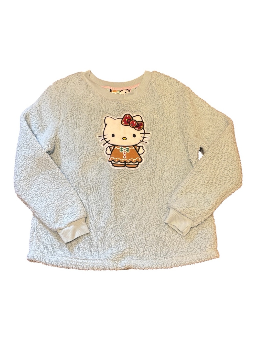 Hello Kitty Pale Blue Sherpa Pullover with Gingerbread Patch - Size S